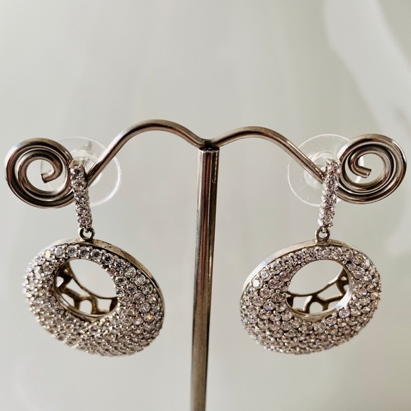 ❤️ Jean Dousset Sterling Silver 925 Pave CZ Dangle Earrings. Gorgeous - Picture 4 of 8